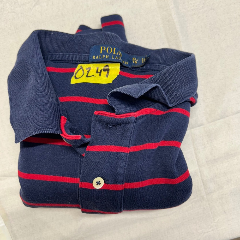 Polo Ralph Lauren Mens XL Long Sleeve Striped Polo Shirt Navy Blue Red - Picture 8 of 8